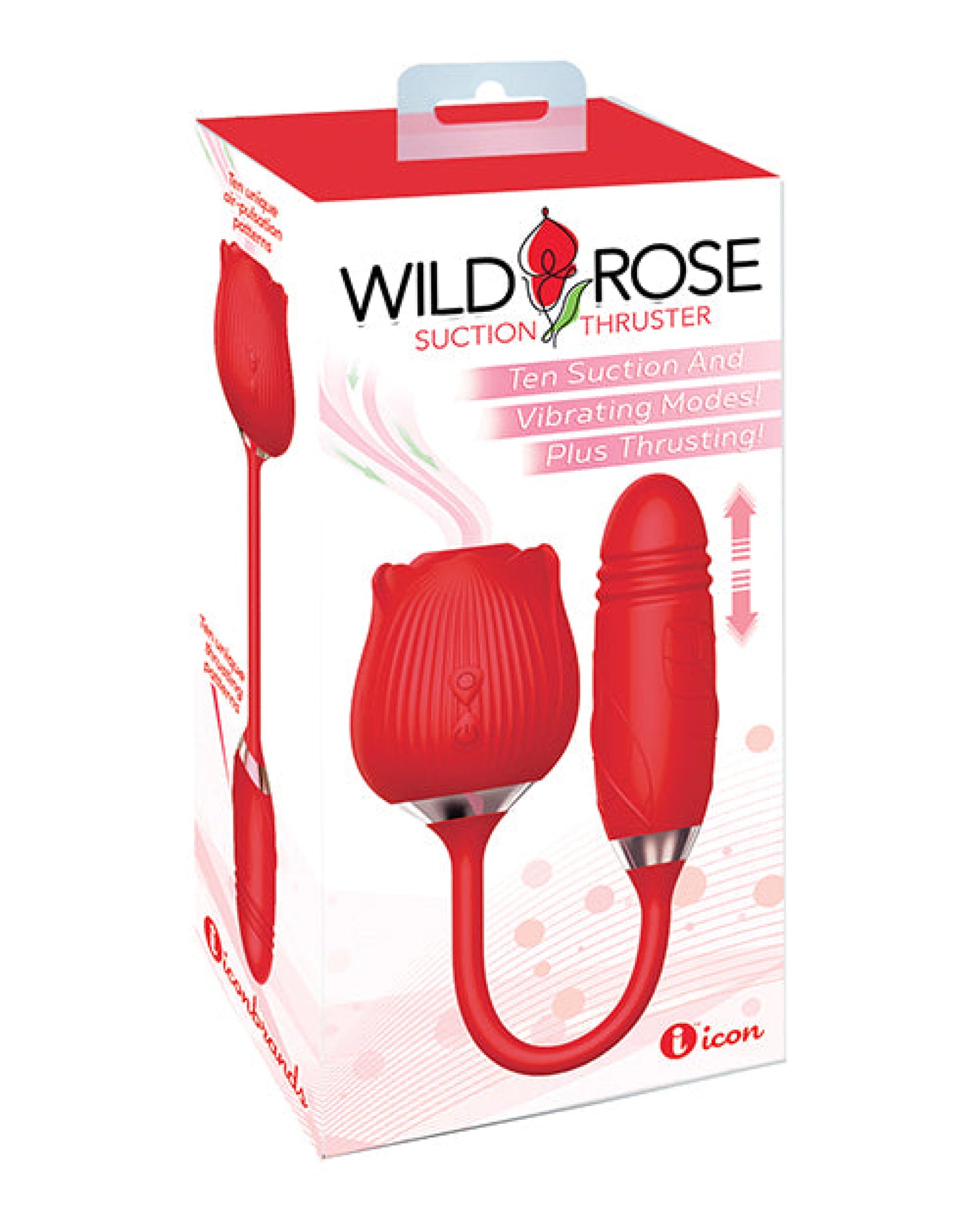 Wild Rose Rechargeable Silicone Suction & Thruster Vibrator - Red Icon