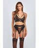Everly Dot Mesh & Galloon Lace Strappy Bra, Garterbelt & Hipster Panty Black Icollection