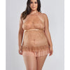 Amber Halter Lace Babydoll W/tiered Pleated Mesh Skirt Hem & G-string Brown Icollection