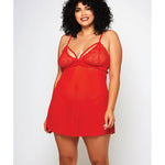Galloon Lace & Fine Mesh Babydoll & G-string Red Icollection