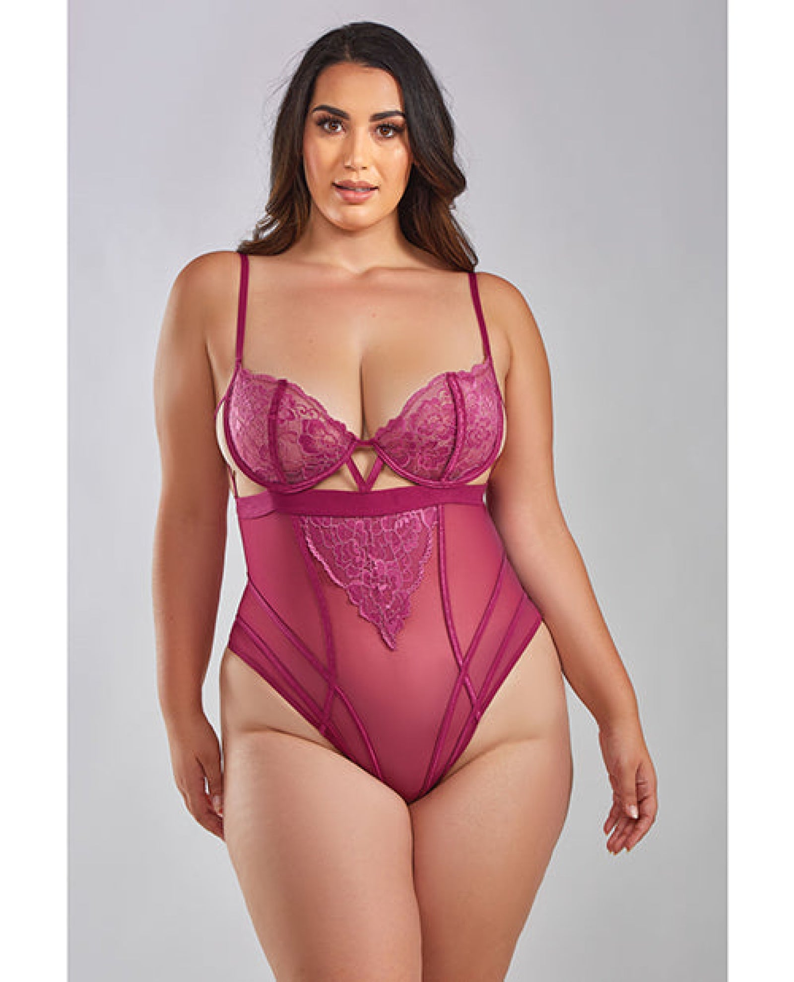 Quinn Cross Dyed Galloon Lace & Mesh Teddy Wine Icollection