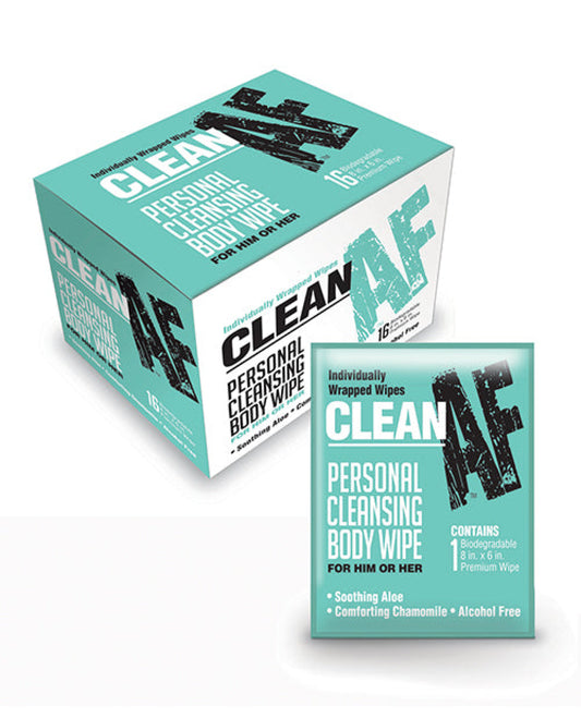 Clean Af Personal Cleansing Body Wipes - Box Of 16 Little Genie 1657