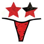 Neva Nude Naughty Knix Sookie Flip Sequin G-string & Pasties - Red/black O/s Neva Nude