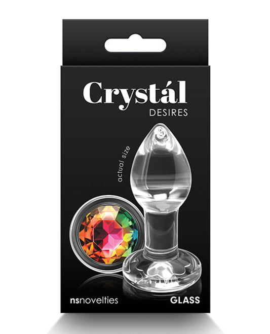 Crystal Desires Glass Round Gem Butt Plug - Rainbow Crystal 1657