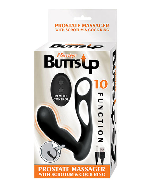 Butts Up Prostate Massager W-scrotum & Cockring - Black Nasstoys 1657