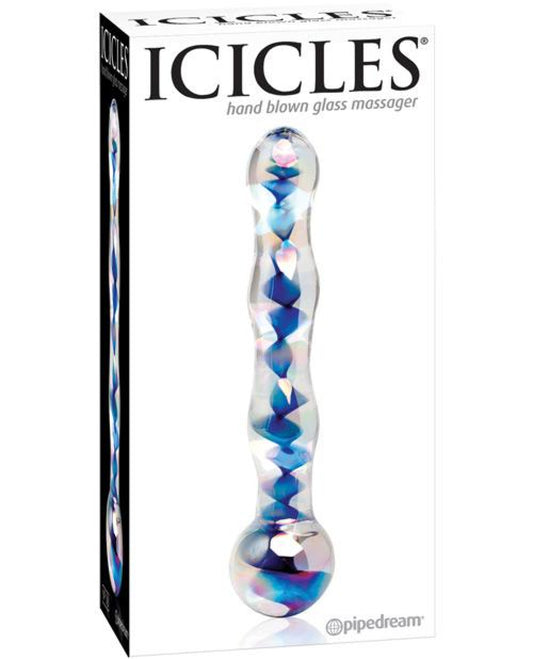 Icicles No. 8 Hand Blown Glass Massager - Clear W-inside Blue Swirls Pipedream® 1657