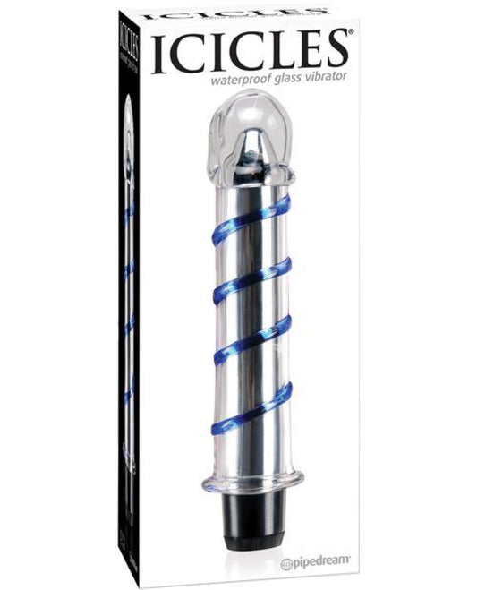 Icicles No. 20 Hand Blown Glass Vibrator Waterproof - Clear W-blue Swirls Pipedream® 1657