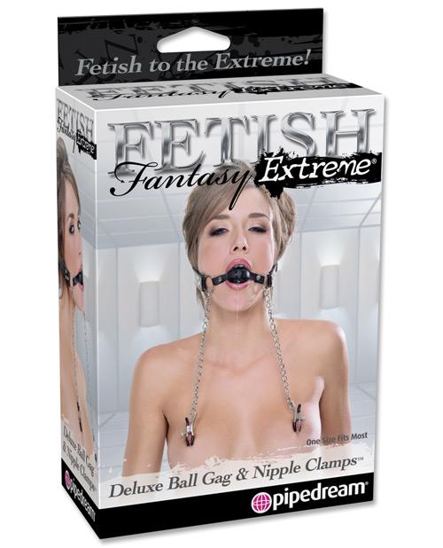 Fetish Fantasy Extreme Deluxe Ball Gag & Nipple Clamps - Black Pipedream®