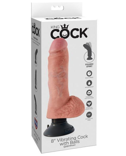 King Cock 8" Vibrating Cock W-balls - Flesh Pipedream® 500