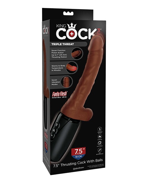 King Cock Plus Thrusting, Warming & Vibrating  7.5" Triple Threat Dong - Brown King Cock®