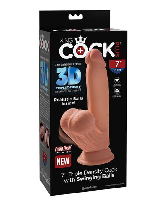 King Cock Plus 7" Triple Density Cock W-swinging Balls - Tan King Cock® 500