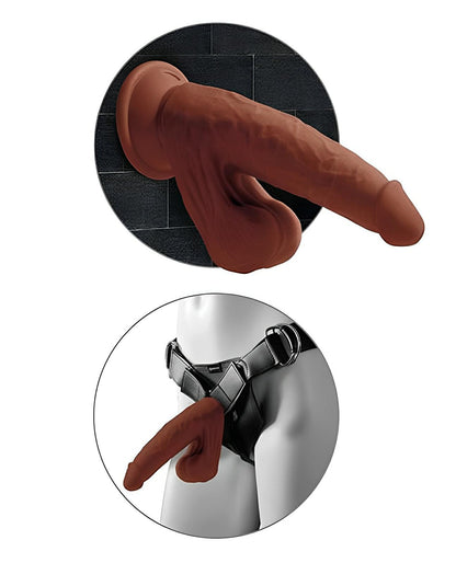 King Cock Plus 8" Triple Density Cock W-swinging Balls - Brown King Cock®