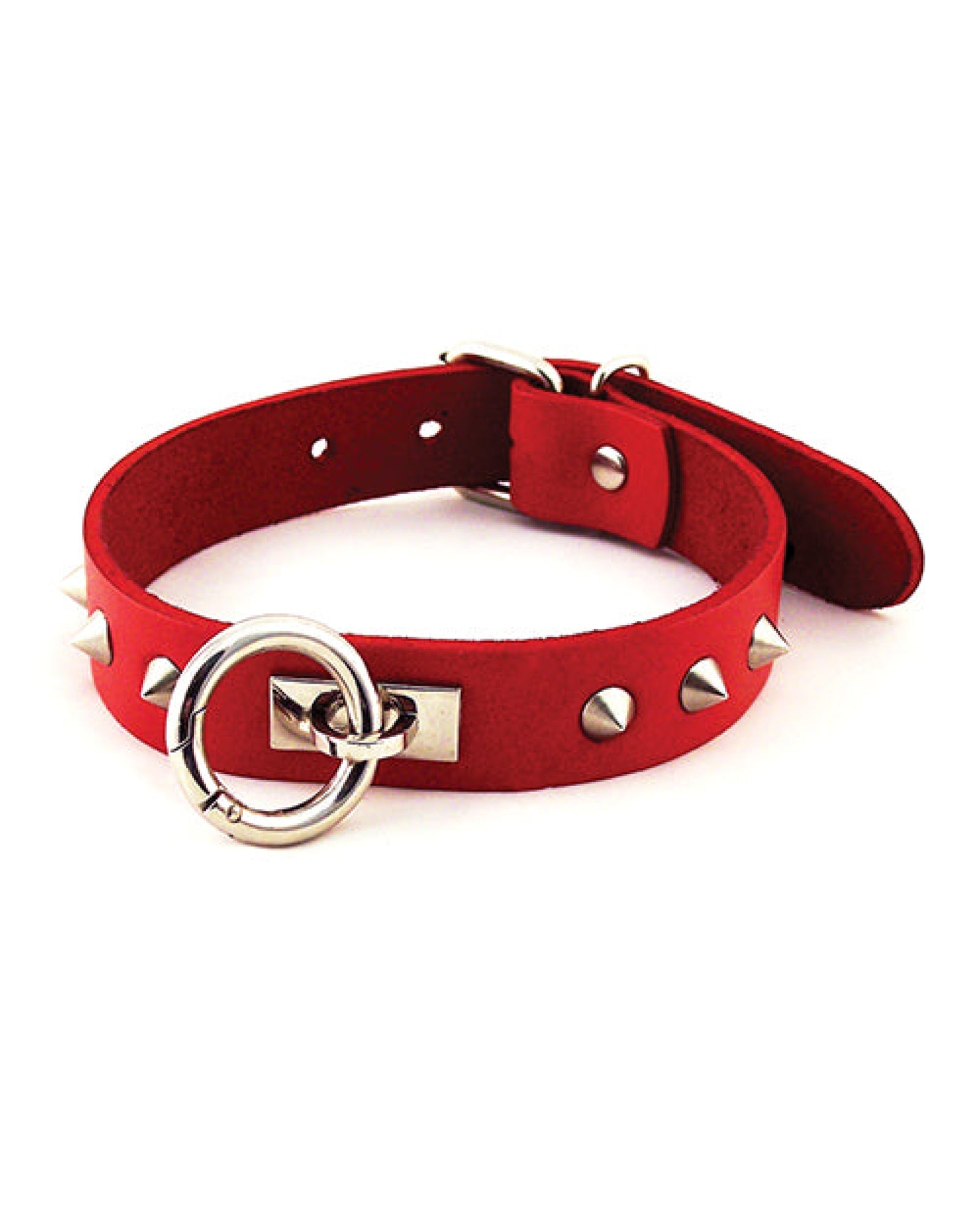 Rouge Leather O Ring Studded Collar Rouge