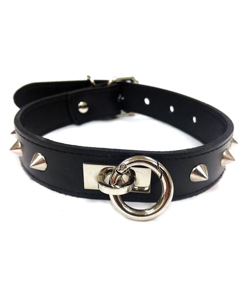 Rouge Leather O Ring Studded Collar - Black Rouge 1657