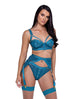 Studs & Kisses Balconette Cup W/underwire Bra, Garter Belt & Panty Teal Roma Costume