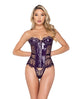 Sugar Plum Scalloped Eyelash Lace & Faux Leather Bustier W/steel Boning & Thong Purple Roma Costume