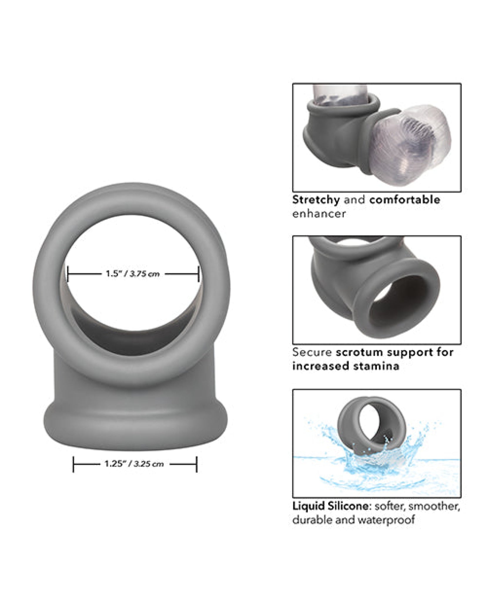 Alpha Liquid Silicone Precision Ring - Grey CalExotics