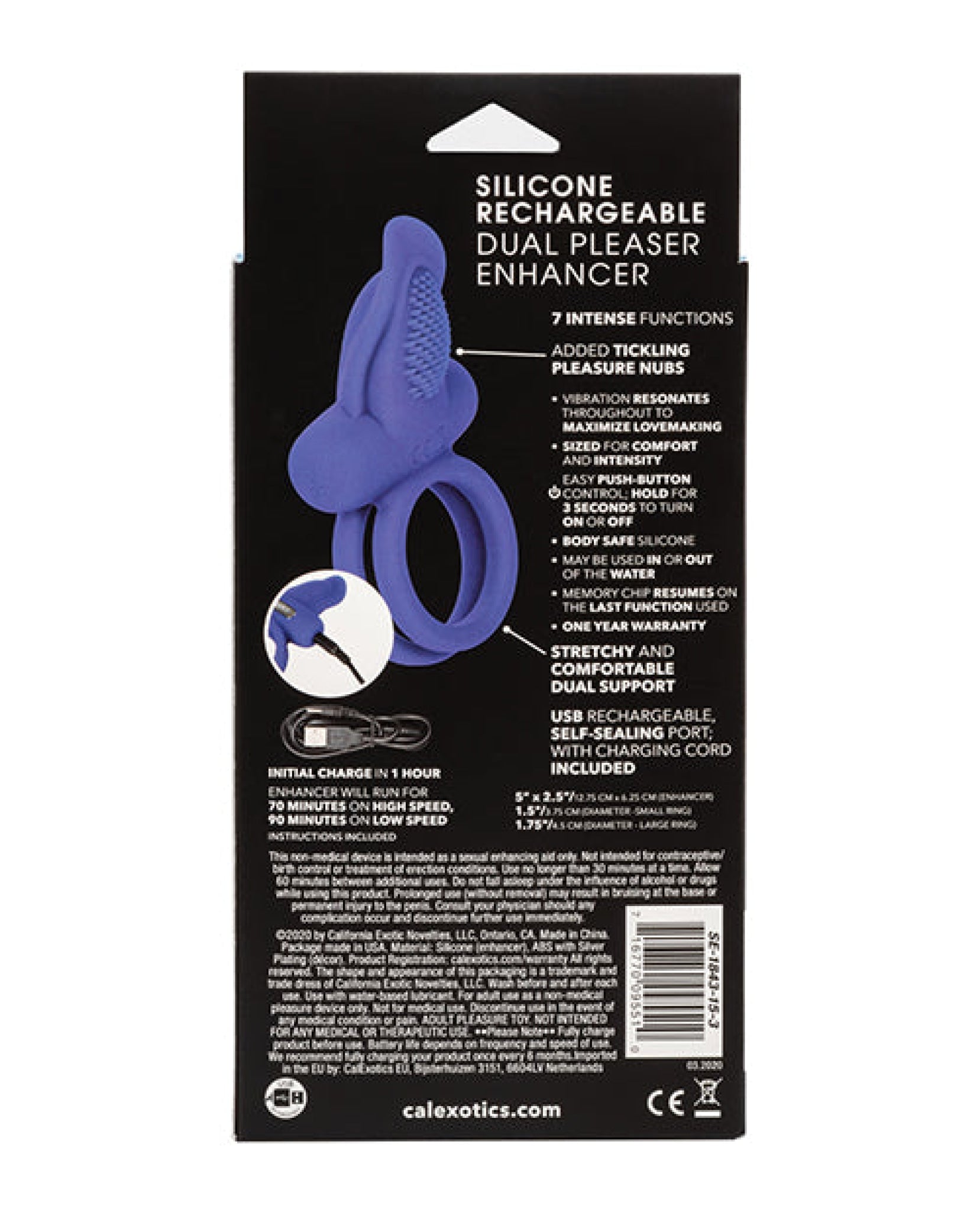 Couples Enhancers Silicone Rechargeable Dual Pleaser Enhancer - Blue California Exotic Novelties