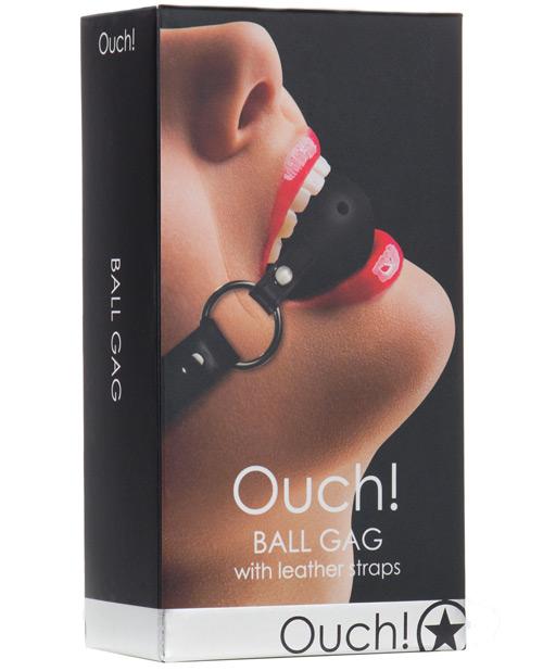 Shots Ouch Ball Gag W-leather Straps - Black Shots