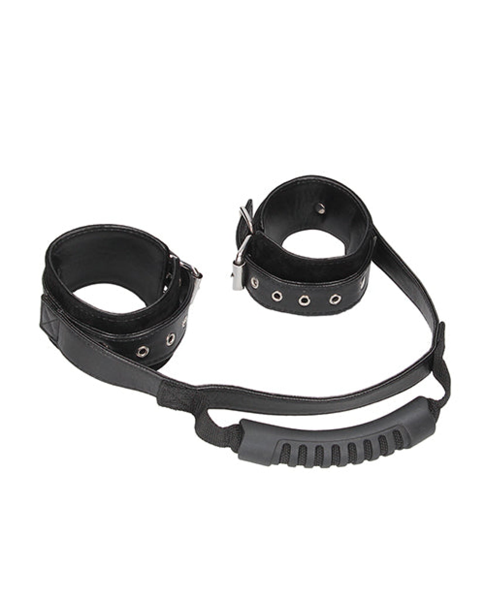 Shots Ouch Black & White Bonded Leather Hand Cuffs W-handle - Black Shots