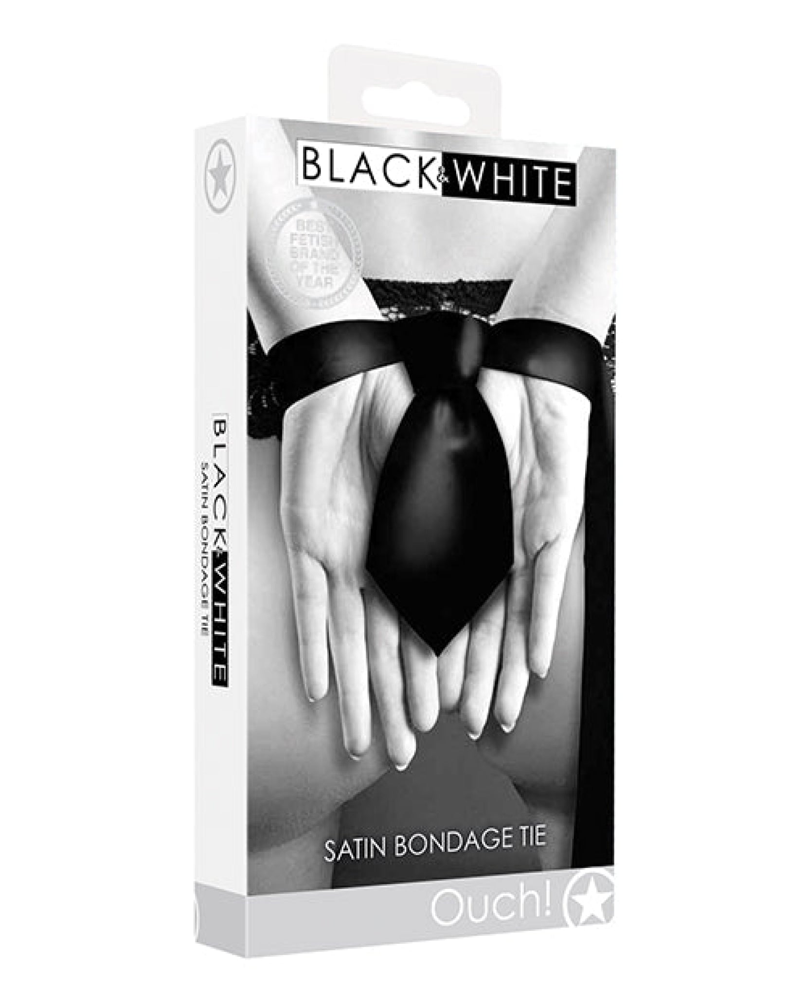 Shots Ouch Black & White Satin Bondage Tie - Black Shots