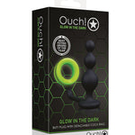 Shots Ouch Beads Butt Plug W-cock Ring - Glow In The Dark Shots