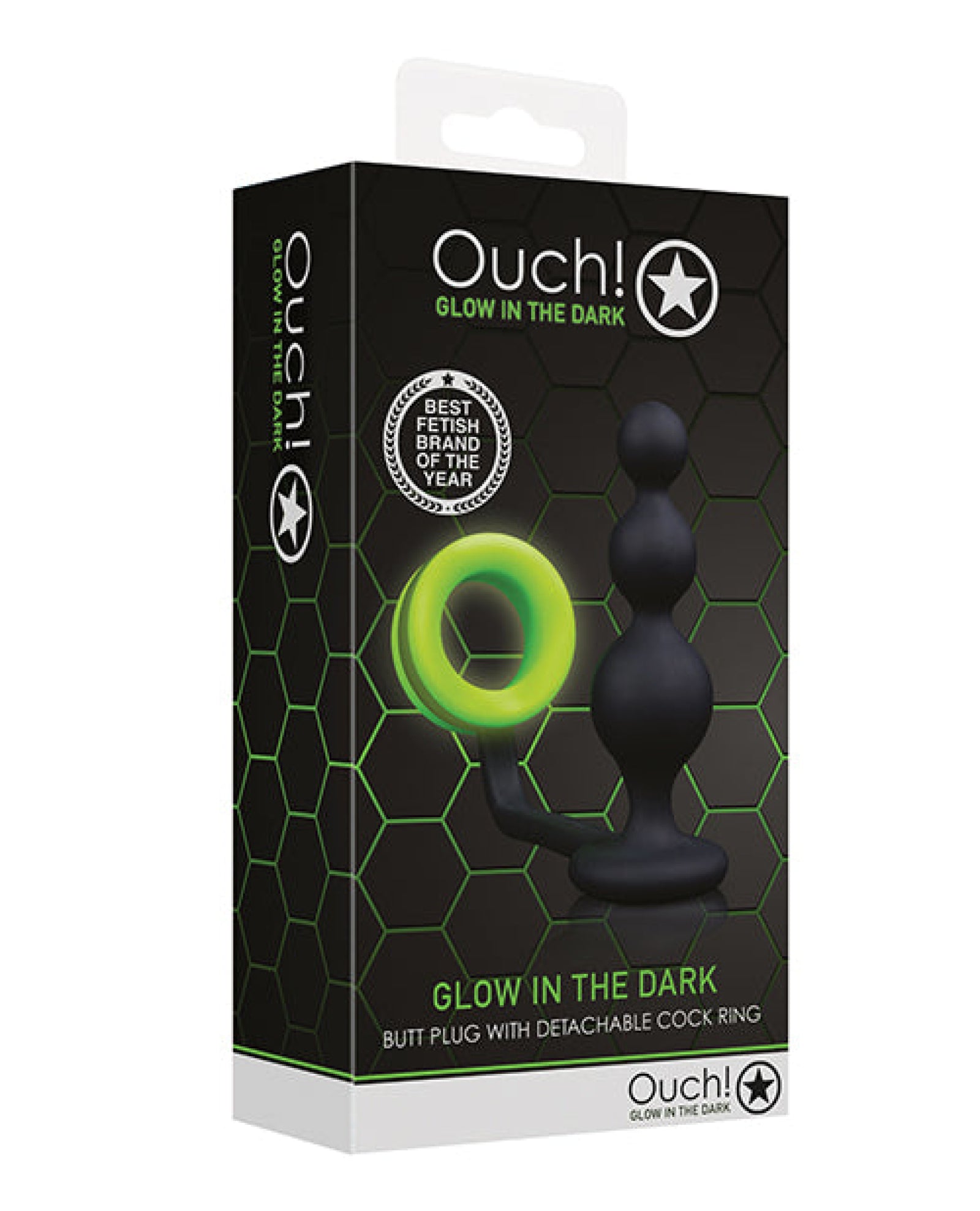 Shots Ouch Beads Butt Plug W-cock Ring - Glow In The Dark Shots