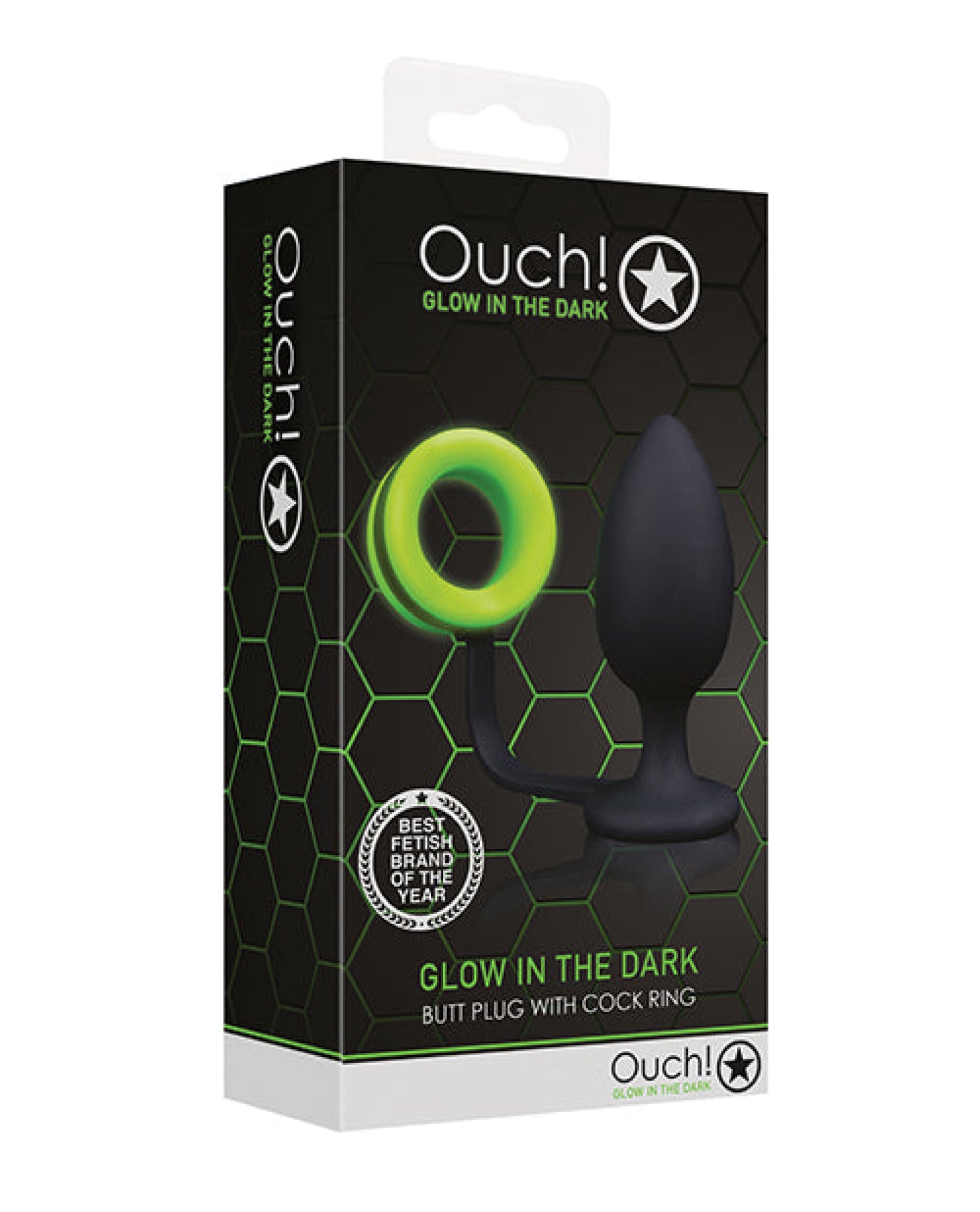 Shots Ouch Butt Plug W-cock Ring - Glow In The Dark Shots