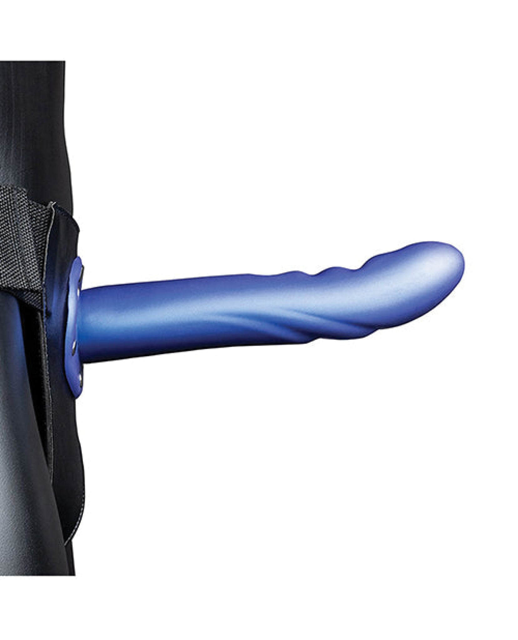 Shots Ouch 8" Textured Curved Hollow Strap On - Metallic Blue Shots America LLC