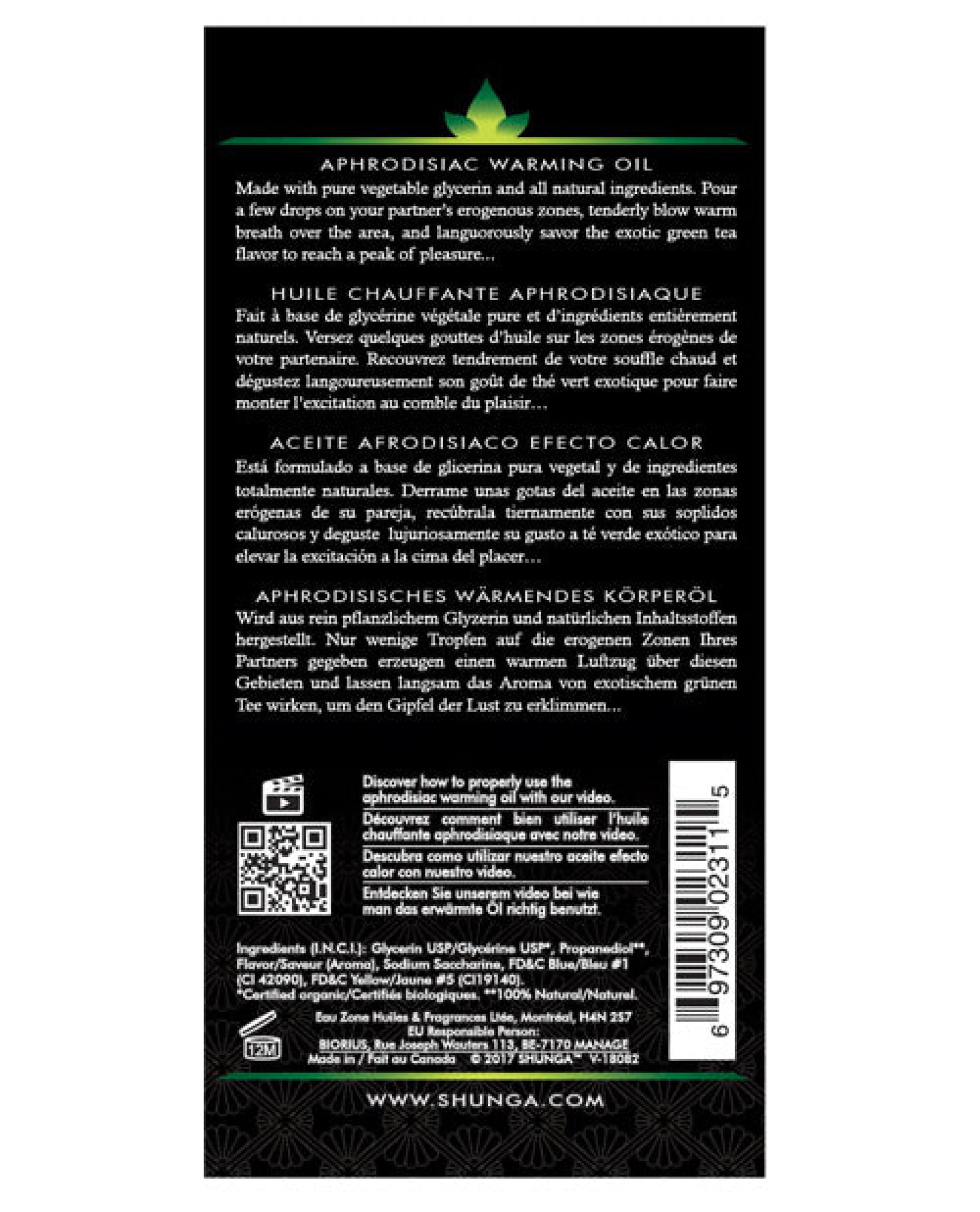 Shunga Organica Warming Oil - 3.5 Oz Green Tea Shunga