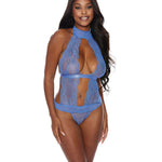 Lace & Mesh Halter Neck Teddy Periwinkle Shirley Of Hollywood