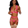 Lace Underwire Peek A Boo Bra, Garterbelt & G-string Coral Shirley Of Hollywood