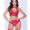 Lace and Netting Long Line Bra Garter Belt and Open Crotch Thong Seven 'til Midnight Costume