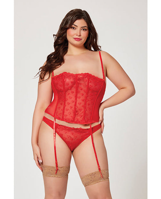 Valentines Heart Embroidered Mesh Bustier & Panty Red Seven 'til Midnight Costume 1657