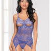 Cross Dye Lace Peek A Boo Chemise W/attached Garters & G-string Iris Seven 'til Midnight Costume