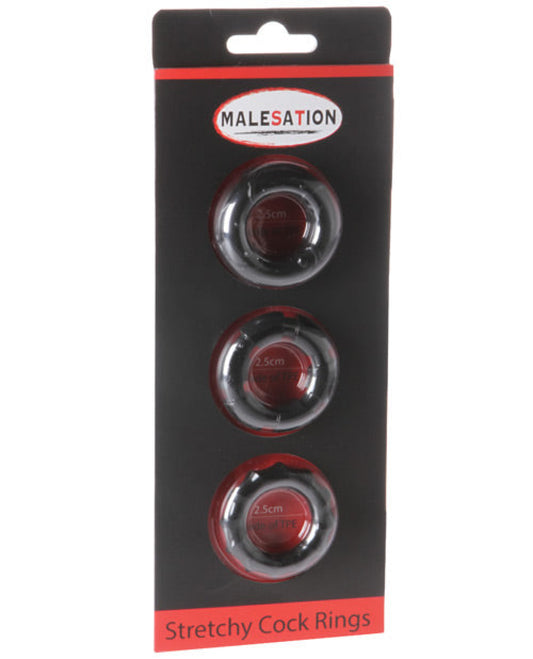 Malesation Stretchy Cock Rings - Pack Of 3 Black Malesation 1657