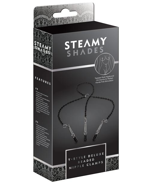 Steamy Shades Y-style Deluxe Beaded Nipple Clamps - Black-silver Steamy