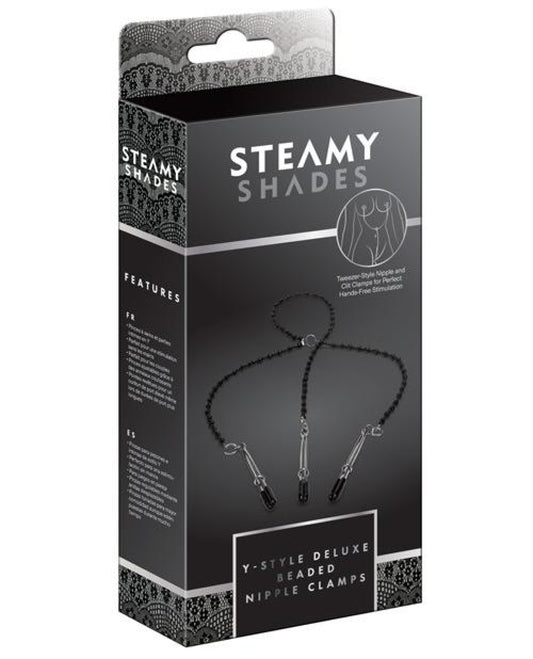 Steamy Shades Y-style Deluxe Beaded Nipple Clamps - Black-silver Steamy 1657