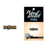Wood Rocket He/him Pin - Black/gold Wood Rocket