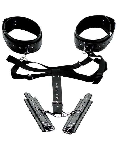Master Series Acquire Easy Access Thigh Harness W-wrist Cuffs - Black Master Series