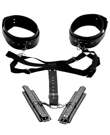 Master Series Acquire Easy Access Thigh Harness W-wrist Cuffs - Black Master Series