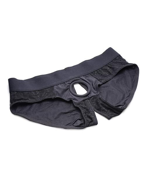 Strap U Lace Crotchless Panty Harness - Black Strap U
