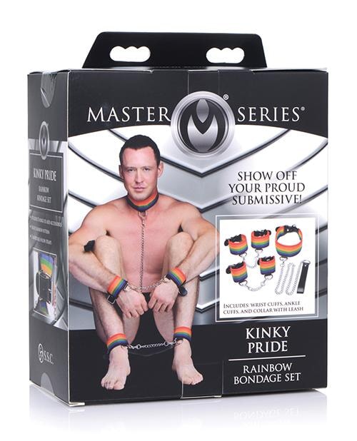 No Eta Master Series Kinky Pride Rainbow Bondage Set - Wrist & Ankle Cuffs & Collar W-leash No Eta
