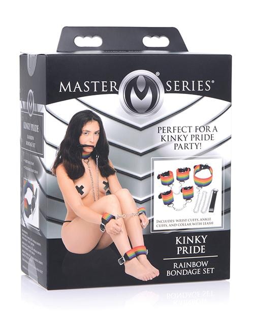 No Eta Master Series Kinky Pride Rainbow Bondage Set - Wrist & Ankle Cuffs & Collar W-leash No Eta 1657