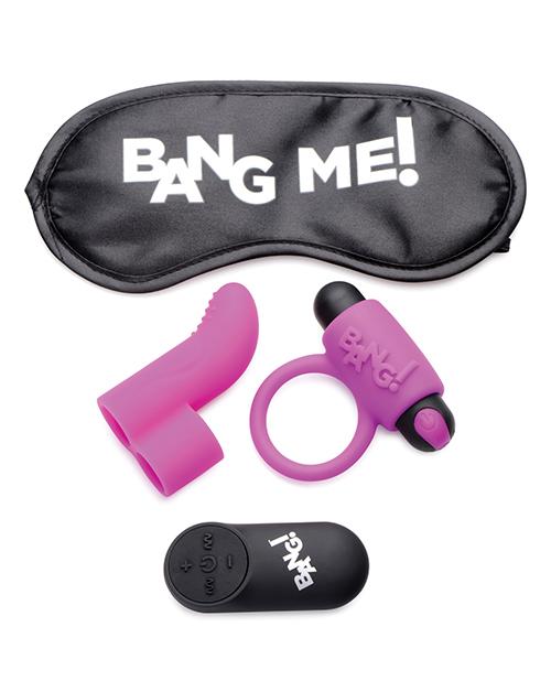 Bang! Couple's Kit With Rc Bullet, Blindfold, Cock Ring & Finger Vibe - Purple Bang!