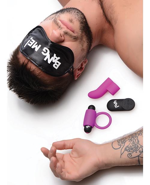 Bang! Couple's Kit With Rc Bullet, Blindfold, Cock Ring & Finger Vibe - Purple Bang!