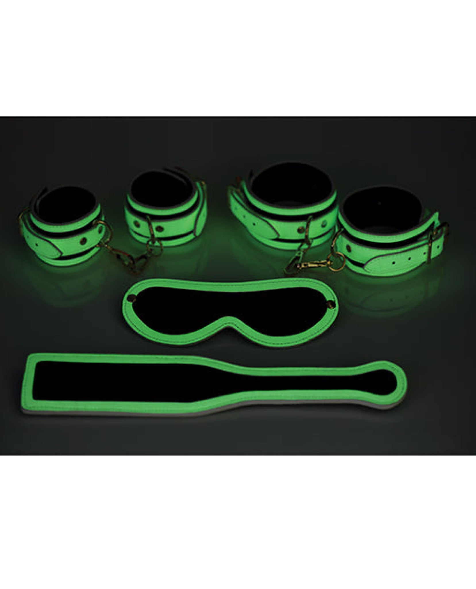 Master Series Kink In The Dark Glowing Cuffs & Blindfold & Paddle Set Master Series
